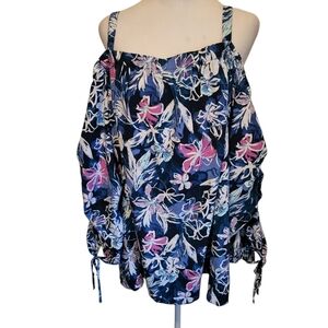 Lane Bryant Plus Floral Off Shoulder Top Blue sz 26/28
